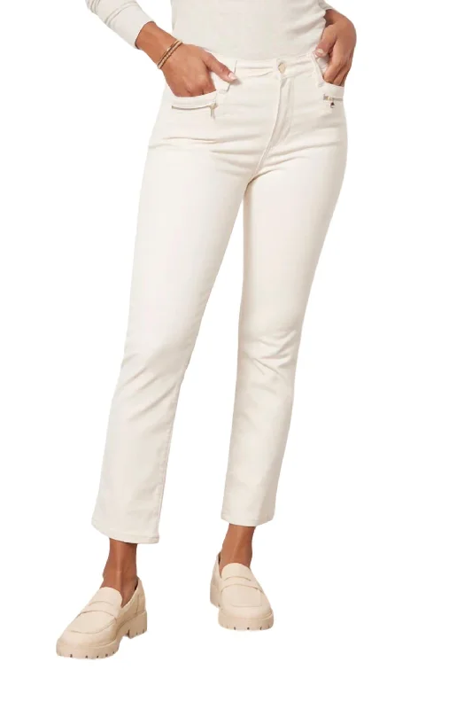 Hurry Up Cindy Pant With Modern Zip Pocket In Ecru