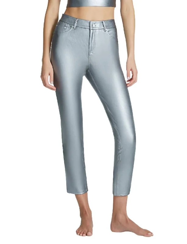 Can't Beat Faux Leather Five Pocket Pant Slg69 In Platinum