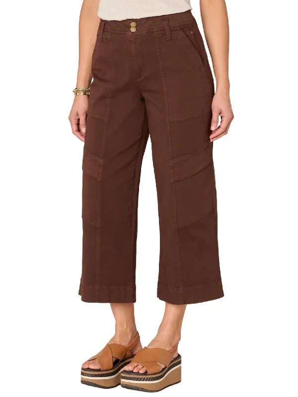 Instant Savings "ab"solution Skyrise Double Button Wide Leg Crop Utility Pants In Chocolate Truffle