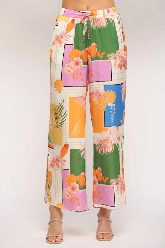 Doorbuster Deal Tropical Print Wide Leg Pant In Orange Multi