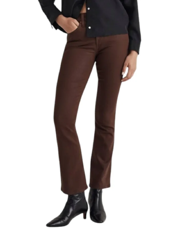 Act Now Coated Jeans Kickout Crop Pants In Hot Cocoa