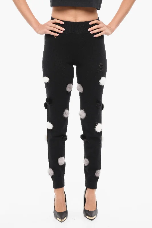 Super Bargain Philipp Plein Wool Blend SKULL Sweatpants with Fur Pon Pon