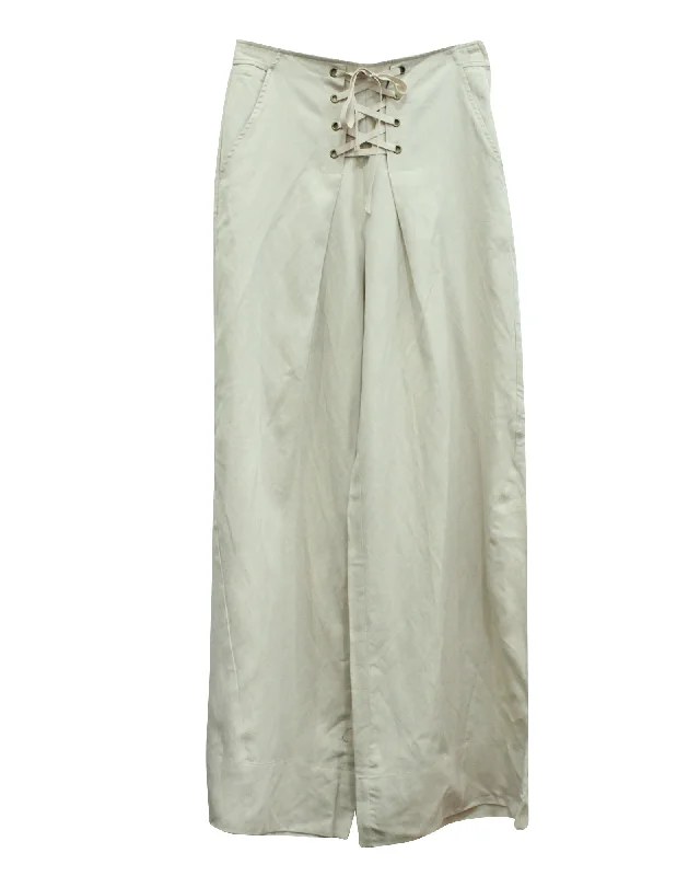 Instant Discount Ulla Johnson Lace Up Pleated Twill Pants in Beige Lyocell