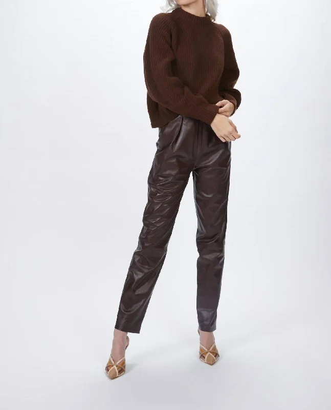 Quick Sale Pleated Leather Pants In Plum