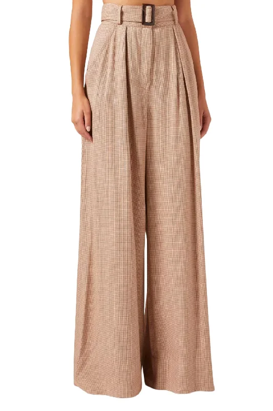 Weekend Bargains to Grab Wide Leg Pleated Pants In Rust Houndstooth