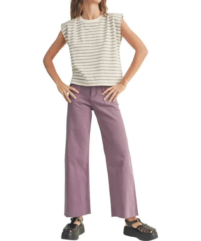 Limited Availability Stretch Wide Leg Cotton Pants In Grape