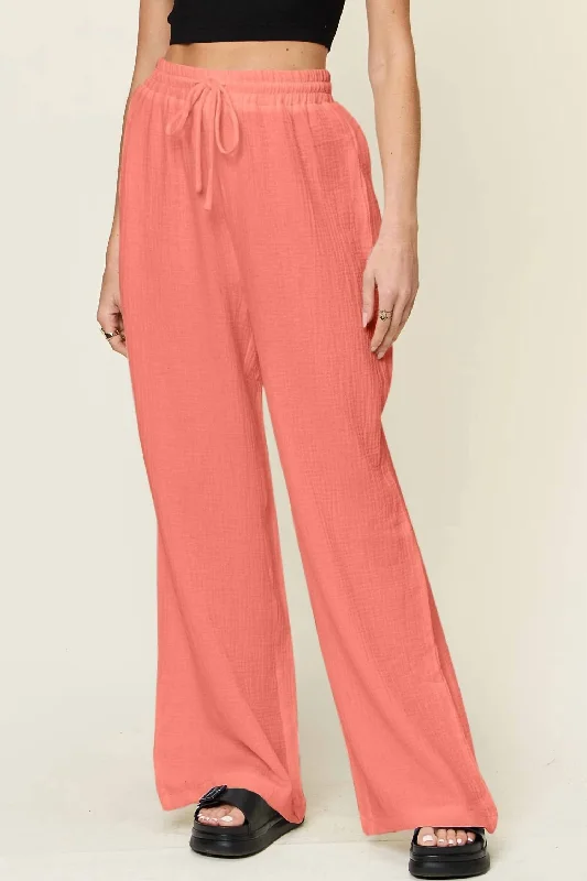 Big Deal Wide Leg Drawstring Pants In Watermelon Pink