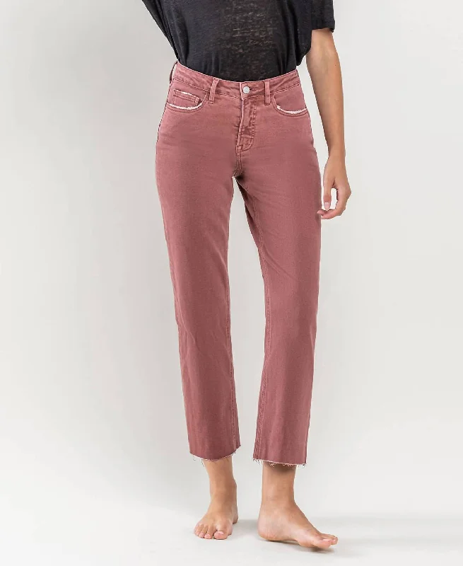 Great Bargain Tummy Control High Rise Crop Straight Jean In Wine