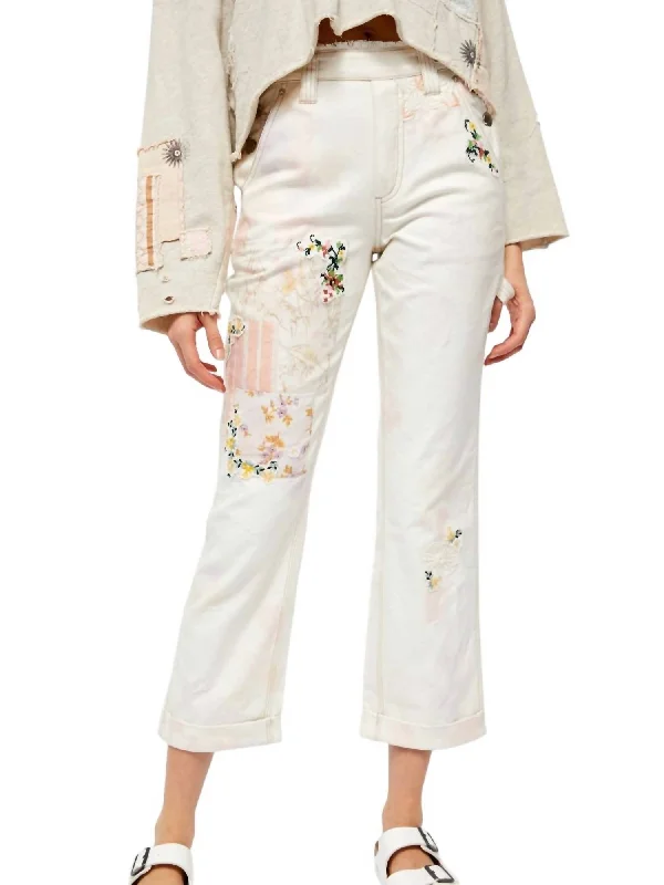 Lowest Price Women's Floral Vintage High Rise Alive Boyfriend Jeans In Cream