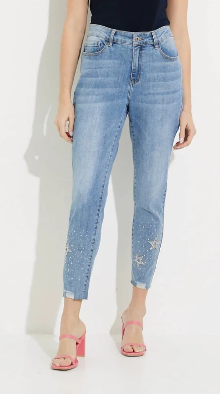 Weekend Savings Bonanza Star Bling Lower Leg Jeans In Medium Blue