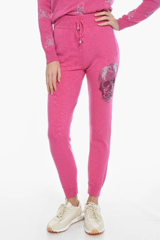 Limited Quantity Philipp Plein Knit SKULL Joggers with Rhinestone Application
