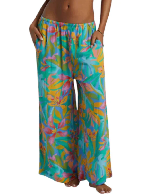 Crazy Deal Sun Catcher Elastic Waist Printed Pants In Marina
