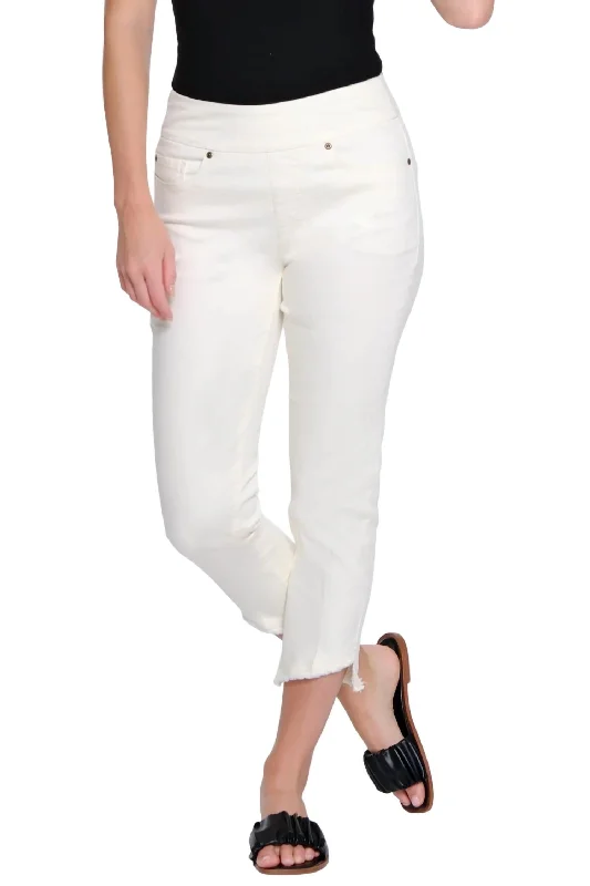 Weekend Specials to Grab 5 Pocket Angled Fringe Hem Jeans In Ivory