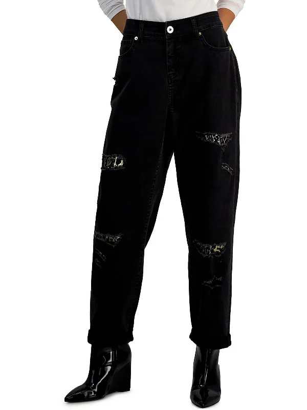 Huge Savings Womens High Rise Metallic Boyfriend Jeans