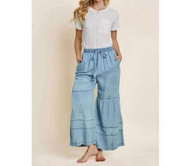 Big Discounts Maggie Tiered Wide Leg Pants In Washed Denim