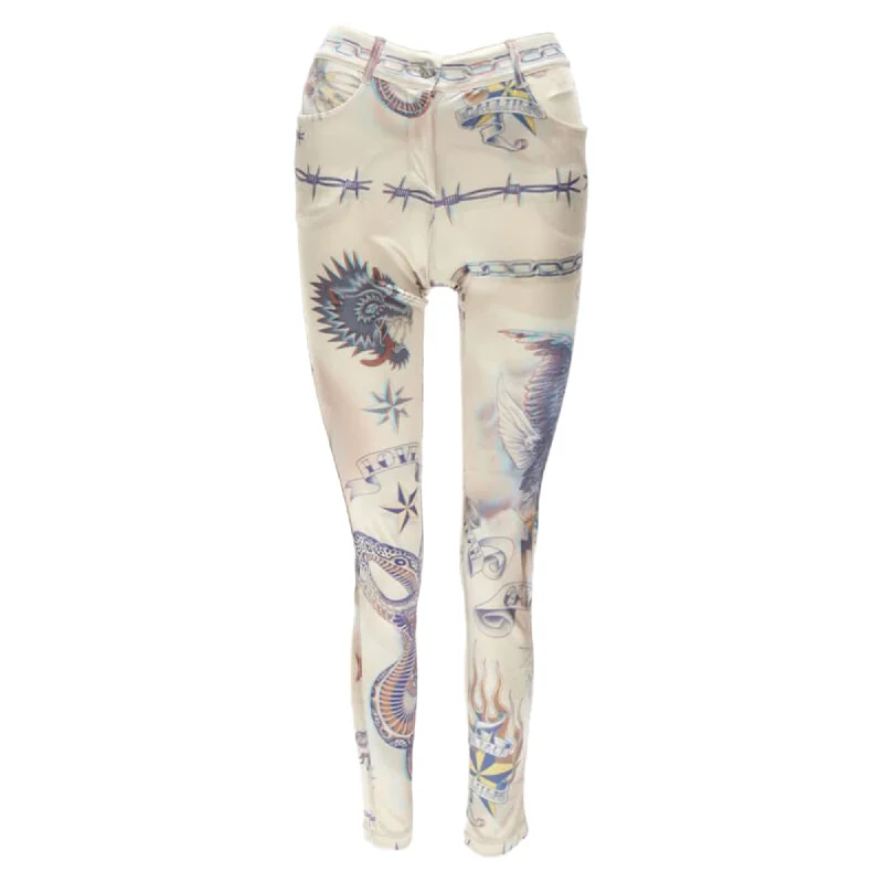 Price Slash Jean Paul Gaultier Punk Tattoo Print Polyamide Skinny Pants