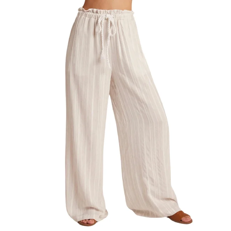 Weekend Specials to Savor Smocked Ruffle Waist Wide Leg Crop Pants In Sand Stripe