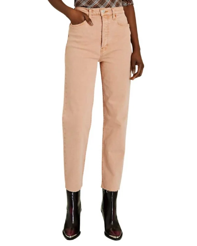 Discount Deals 70's High Rise Stove Pipe Jeans In Washed Khaki