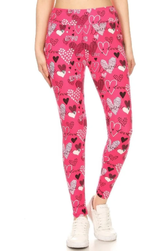 Closeout Deal Heart Prints Printed, High Waisted Leggings
