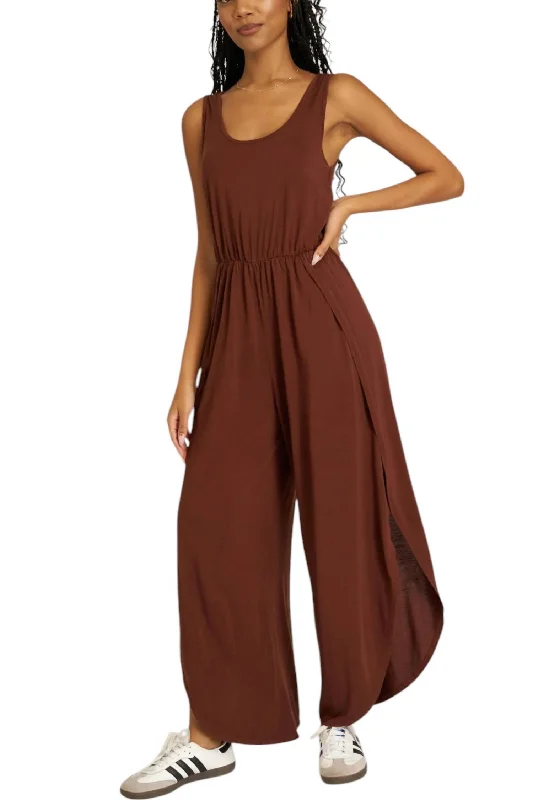 Weekend Shopping Made Better Do It Again Scoop Neck Jumpsuit In Brown