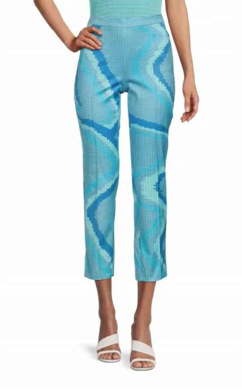 Massive Savings Franca Wave Print Ankle Dress Pant In Turquoise Multi