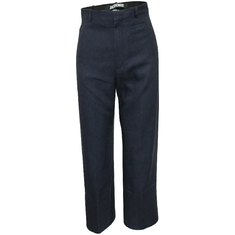 Instant Savings Jacquemus High-Waist Straight-Leg Pants in Navy Linen