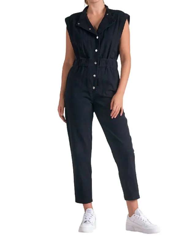 Doorbuster Deal Buttoned Front Sleeveless Jumpsuit In Black
