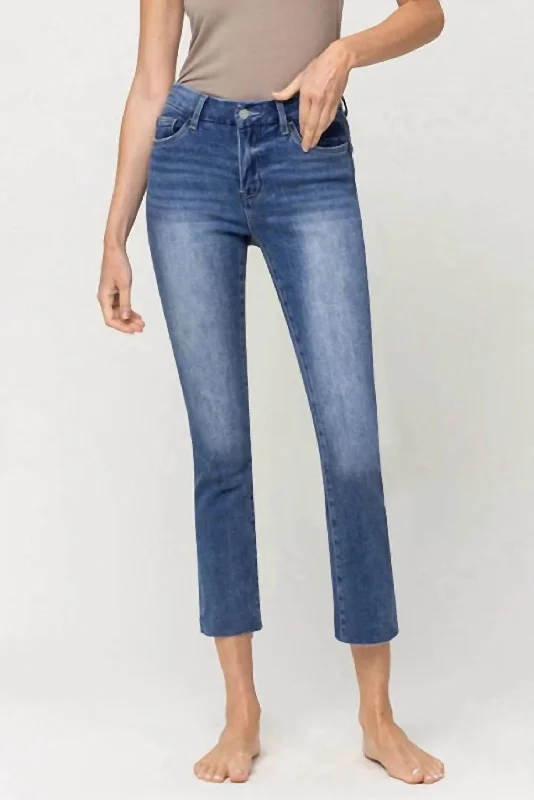 Now Available Mid Rise Crop Stretch Slim Straight Jeans In Blue