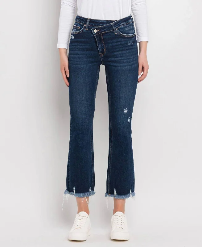 Weekend Specials to Cherish Bella High Rise Crossover Waist Kick Flare Jeans In Dark Wash
