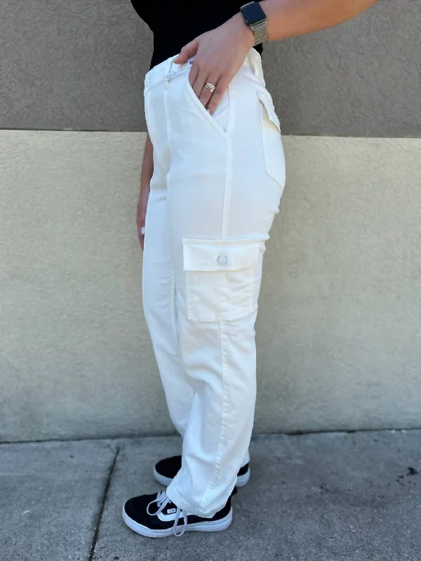Hurry In Women's High Waist Cargo Pants In White