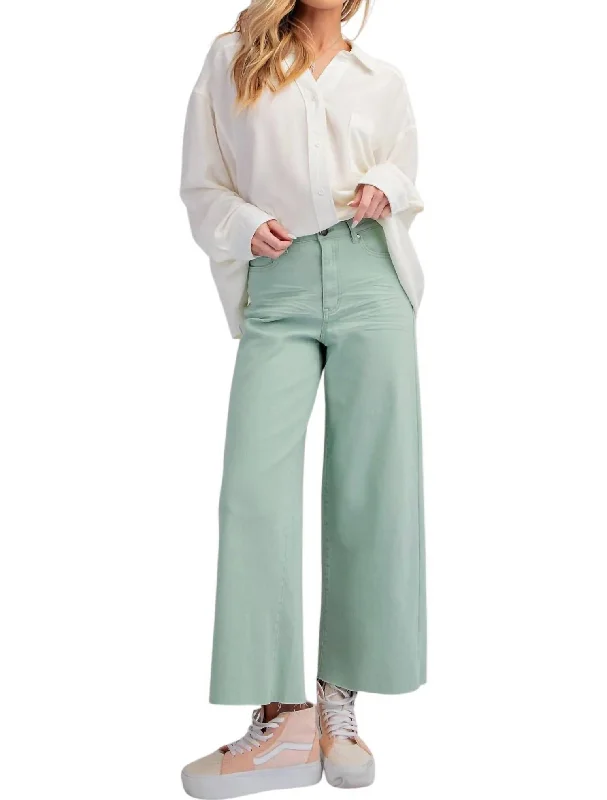 Weekend Savings Spree Soft Stretch High Waisted Twill Pants In Mint Sage