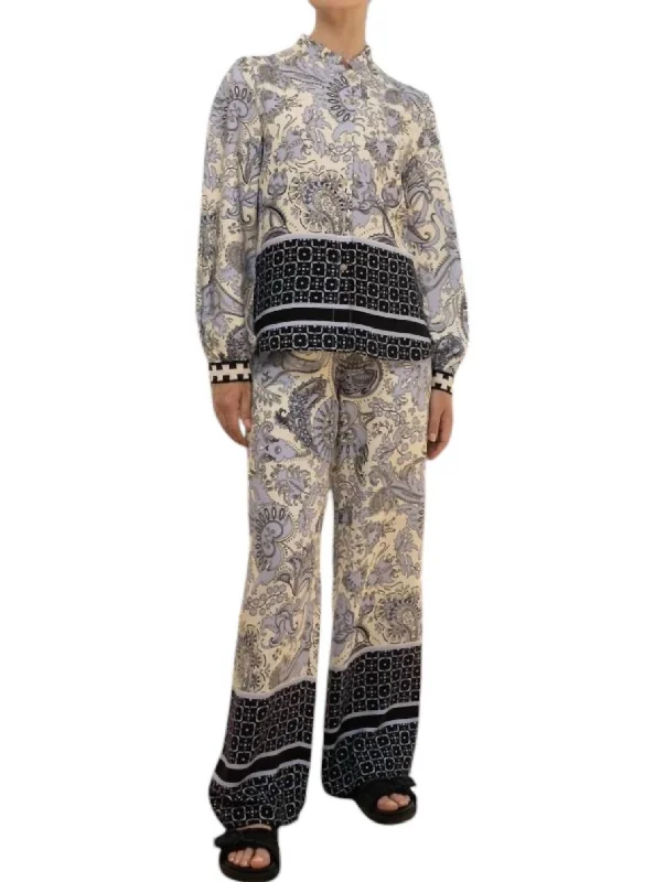 Special Savings Border Print Wide Leg Pants In Cream/mauve/black