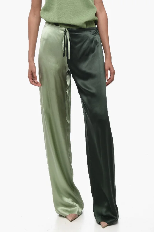 Anniversary Sale WOERA Two Tone Silk Palazzo Pants with Drawstring