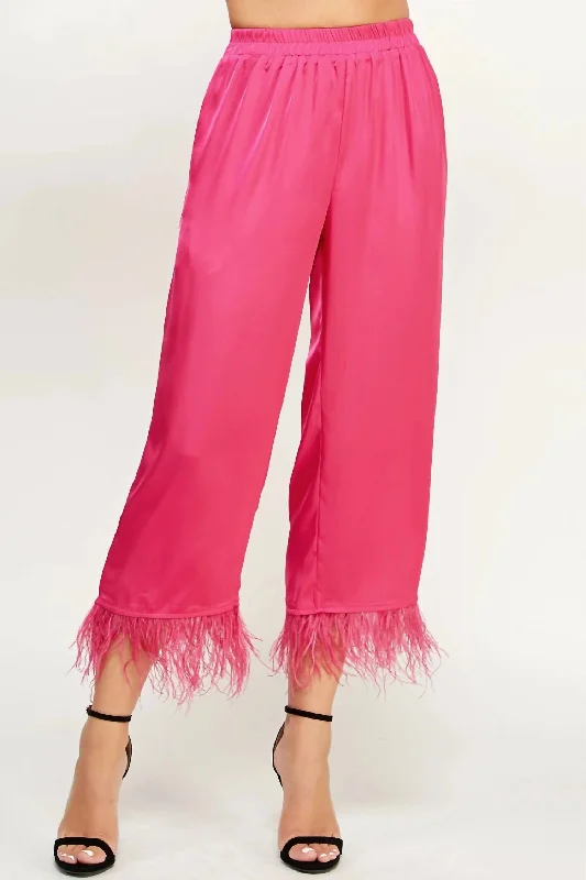 Closeout Sale Foncy Feather Trim Pants In Fuchsia