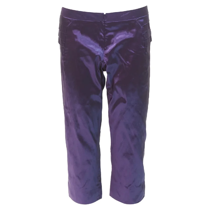Online Deal Shiatzy Chen Silk Holographic Pleated Side Darted Knee Pants