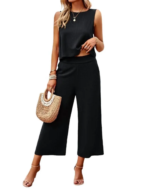 Weekend Deals That Wow Sleeveless Cropped Top And Wide Pants Set In Black