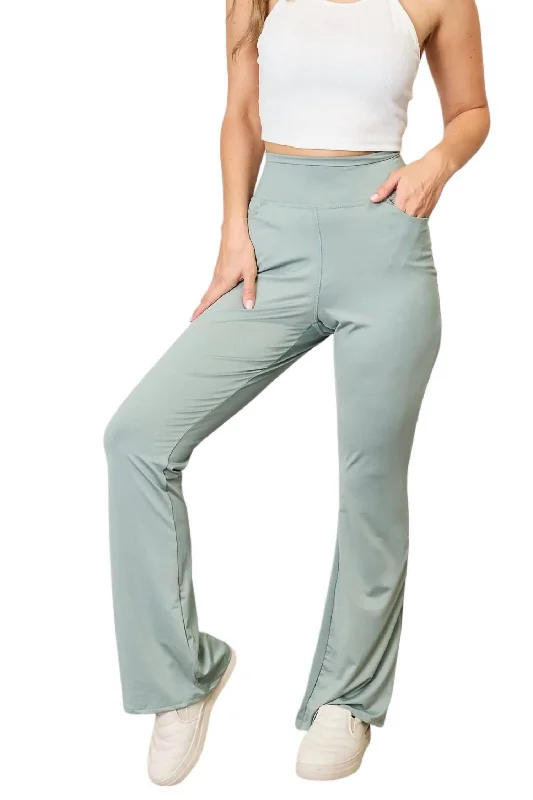 Weekend Sale: Don't Miss Out Full Size Wide Waistband Sports Pants In Sage