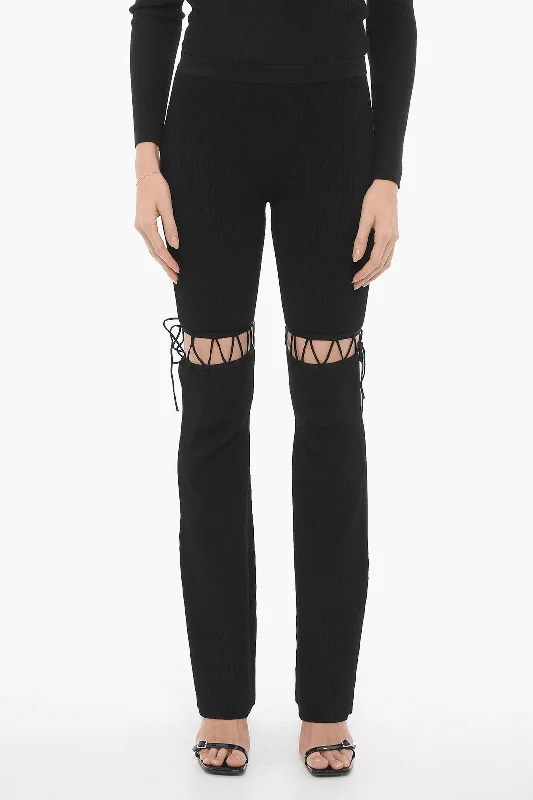 Weekend Deal Nensi Dojaka Ribbed Flared Pants with Lace-up Detail