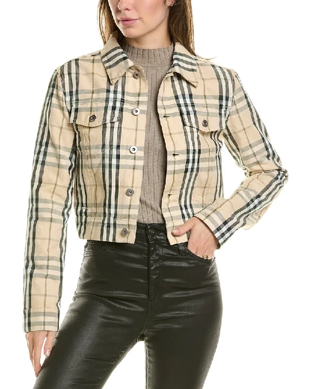 Discount Mania Burberry Cropped Check Denim Jacket