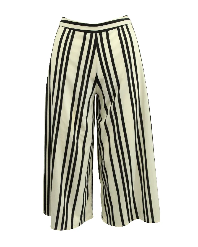 While Supplies Last Alice + Olivia Striped Wide Leg Pants in White Polyester