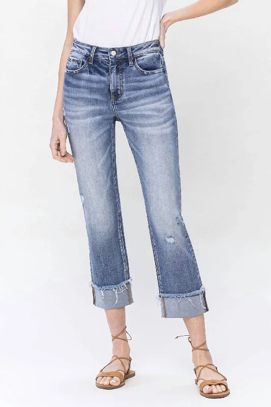 Discount Mania High Rise Cuffed Straight Jean In Infallible