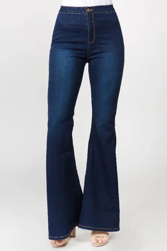 Weekend Deals to Make You Smile Chic Side Slit Flare Jeans In Dark Blue