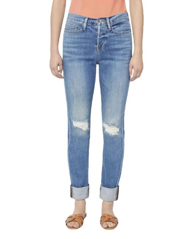 Price Break Le Beau Ankle Straight Leg Boyfriend Jeans In Cleo Rips