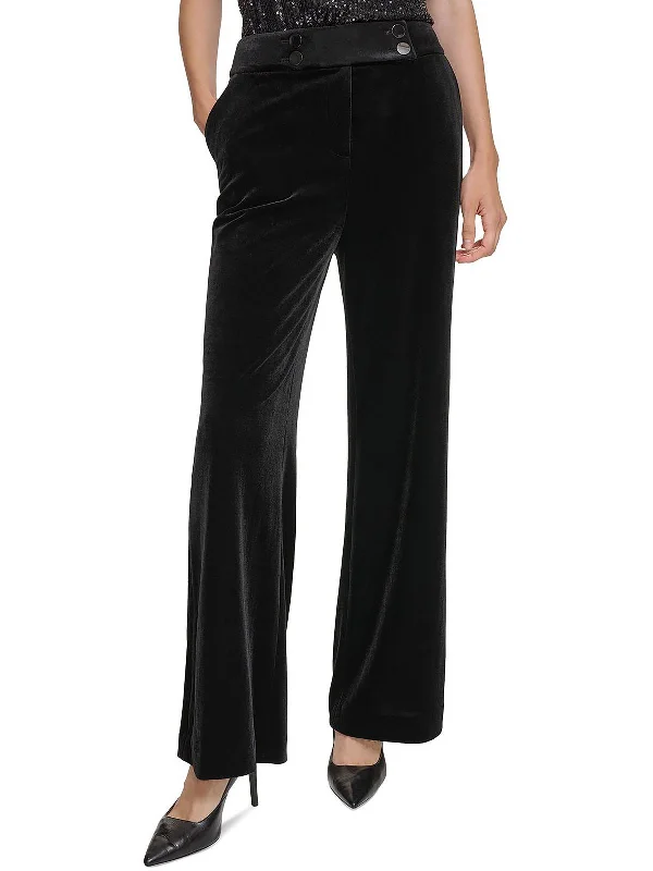 Best Bargains Whitney Womens Velvet High-Rise Wide Leg Pants
