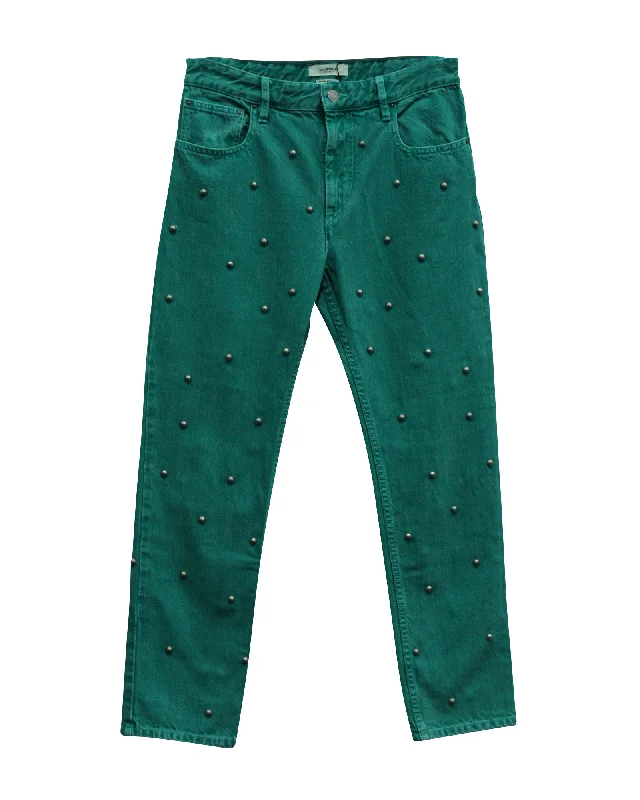 Huge Discounts Isabel Marant Etoile Pearl Studded Jeans in Green Cotton