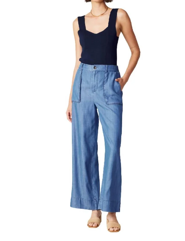 Limited Time Offer Wide Cargo Pants Side Pocket In Chambray