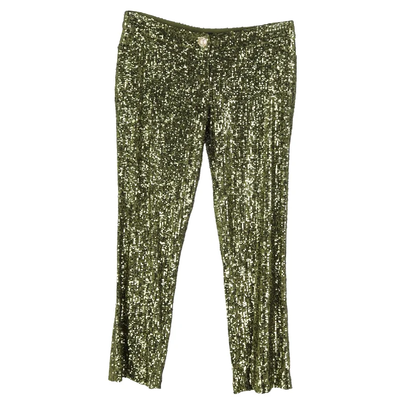Lowest Rates Balmain Cropped Stretch-Tulle Flared Pants in Green Sequins