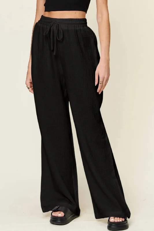 Exclusive Preview Wide Leg Drawstring Pants In Black