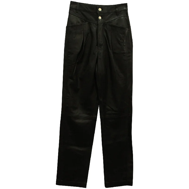 Limited Availability Iro Heim Pleated Straight Leg Pants in Black Leather