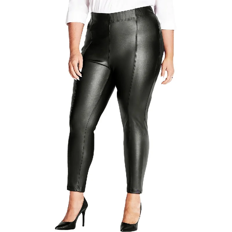 Today’s Deal Womens Faux Leather Pull On Straight Leg Pants